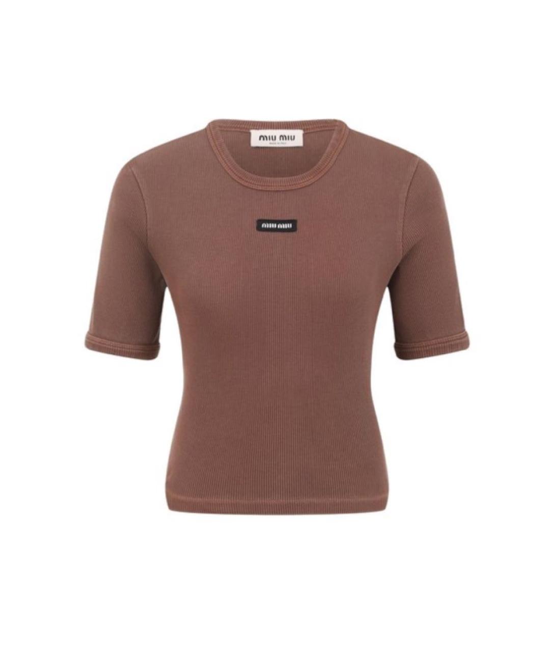MIU MIU Коричневая хлопковая футболка, фото 6