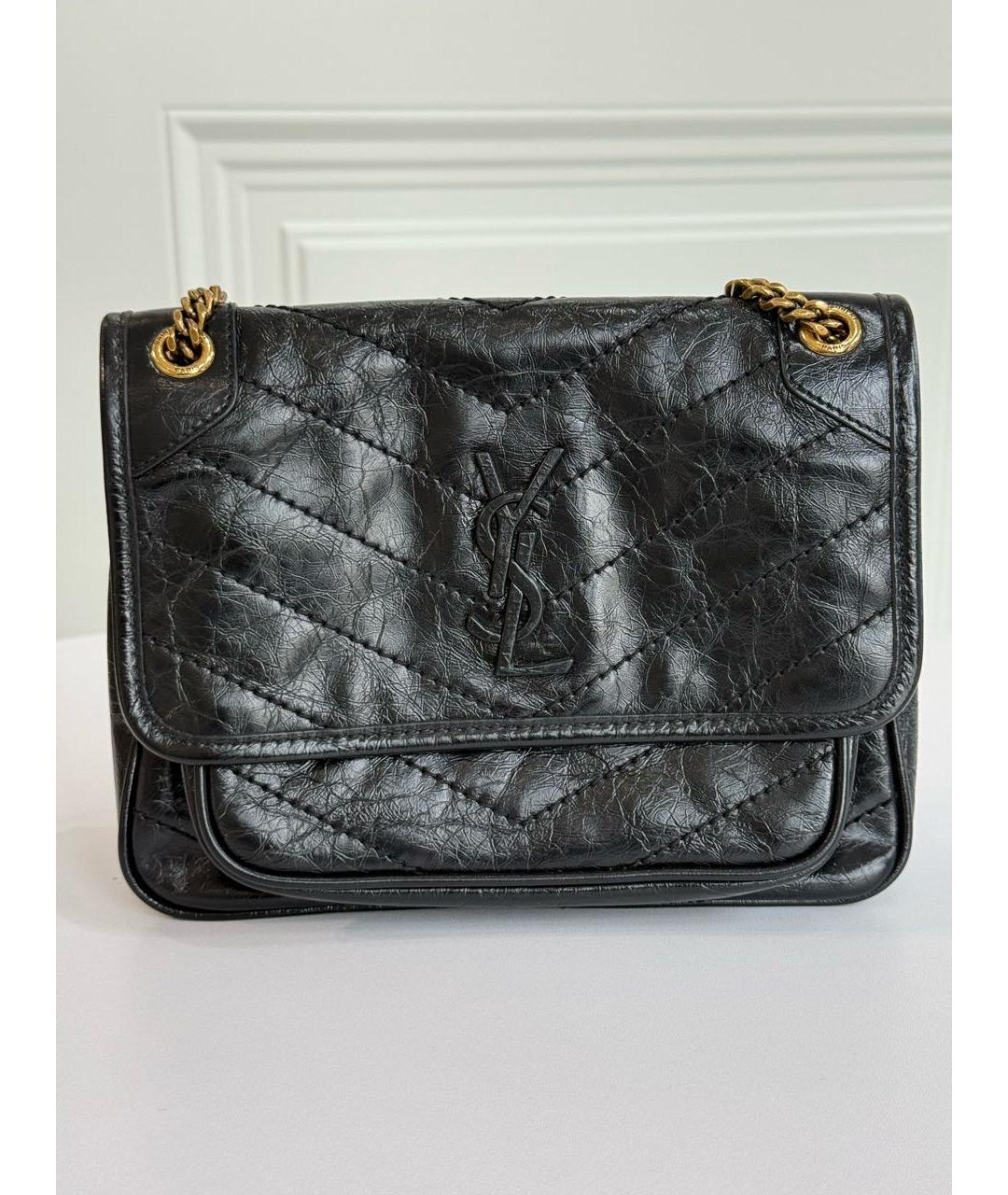 SAINT LAURENT Черная кожаная сумка через плечо, фото 9