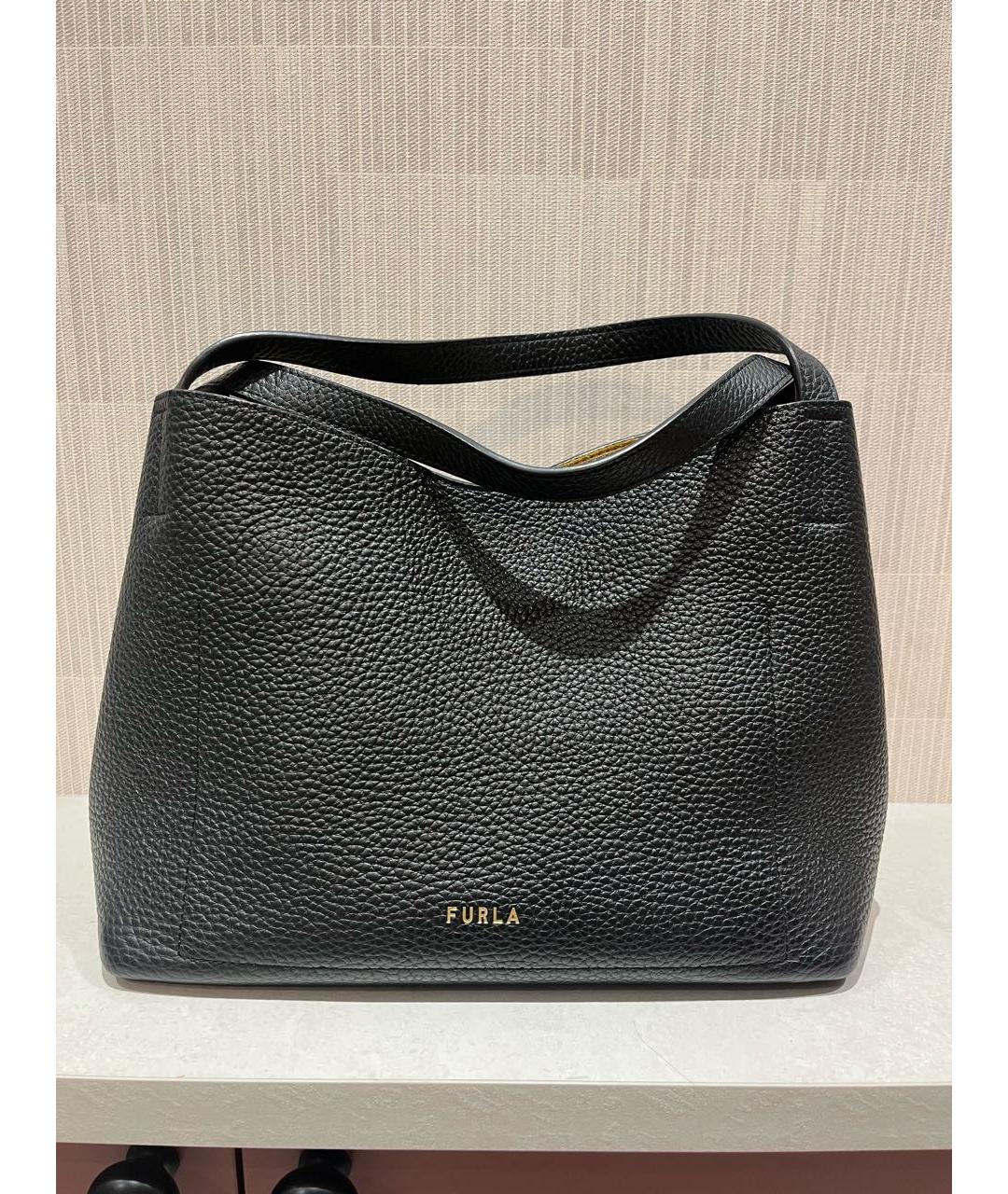 FURLA Черная кожаная сумка тоут, фото 3