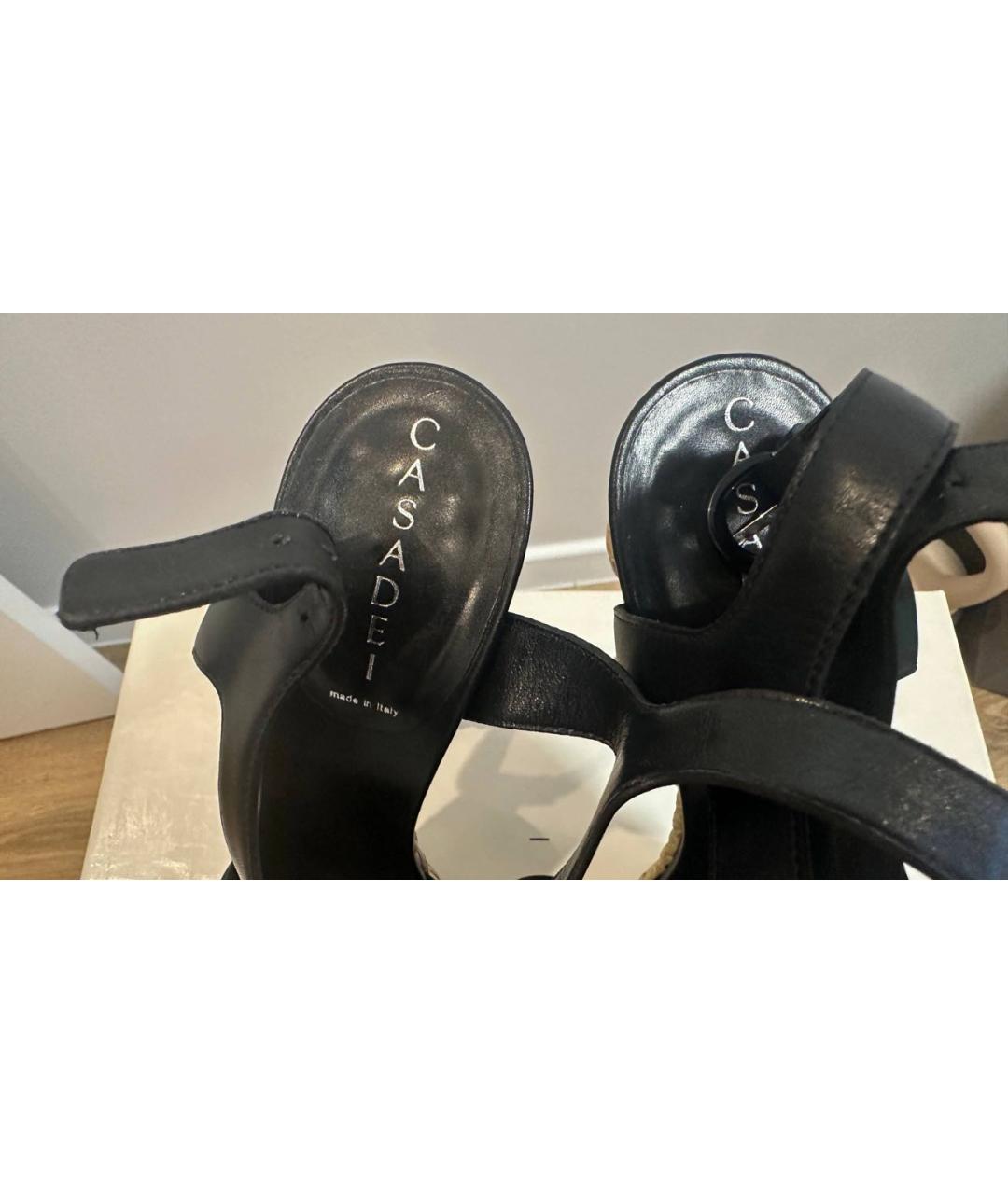 CASADEI Черные кожаные босоножки, фото 4