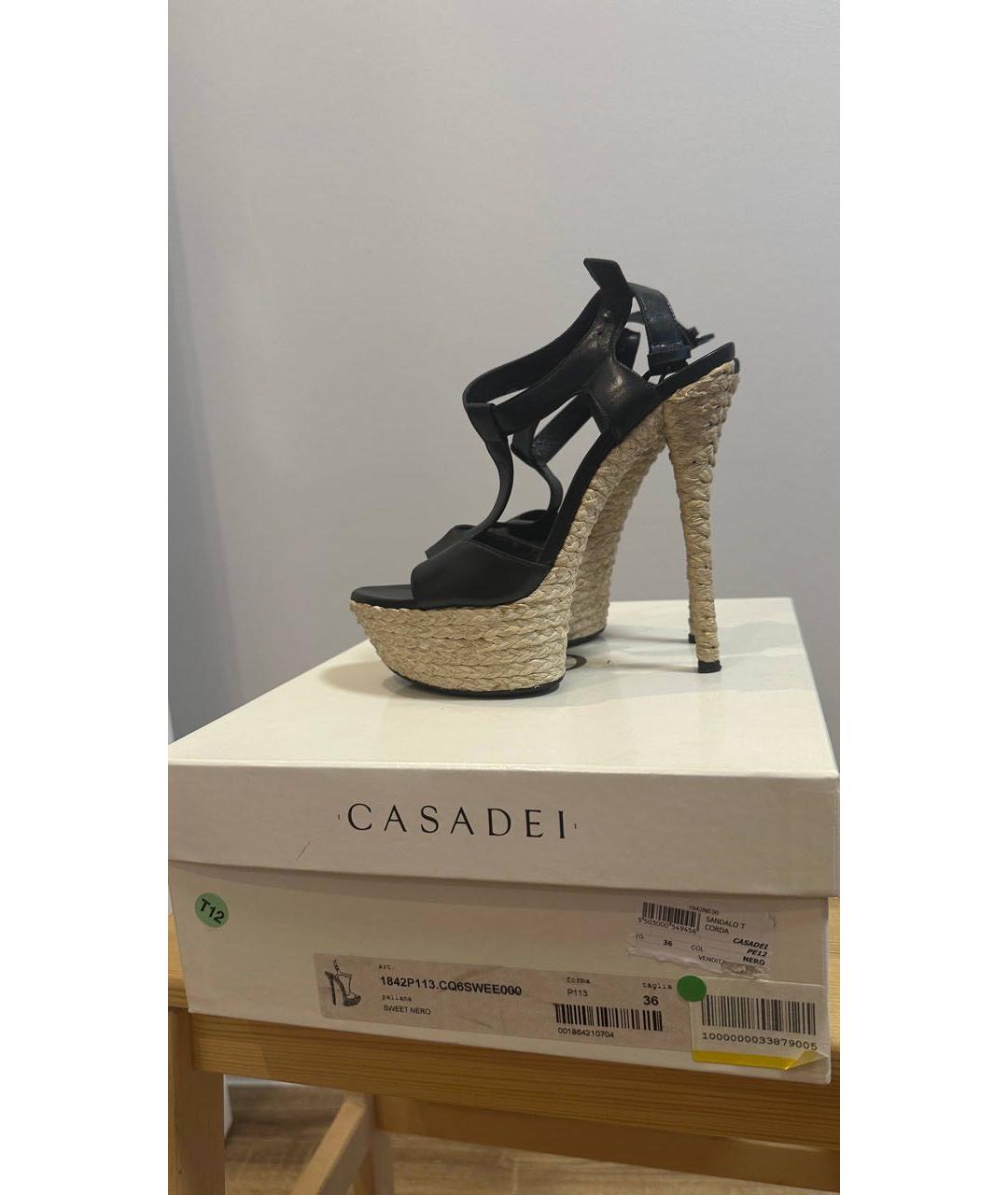CASADEI Черные кожаные босоножки, фото 7