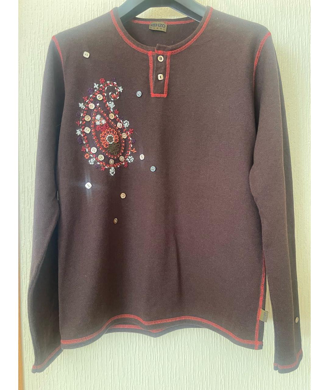KENZO Коричневый хлопко-эластановый джемпер / свитер, фото 3