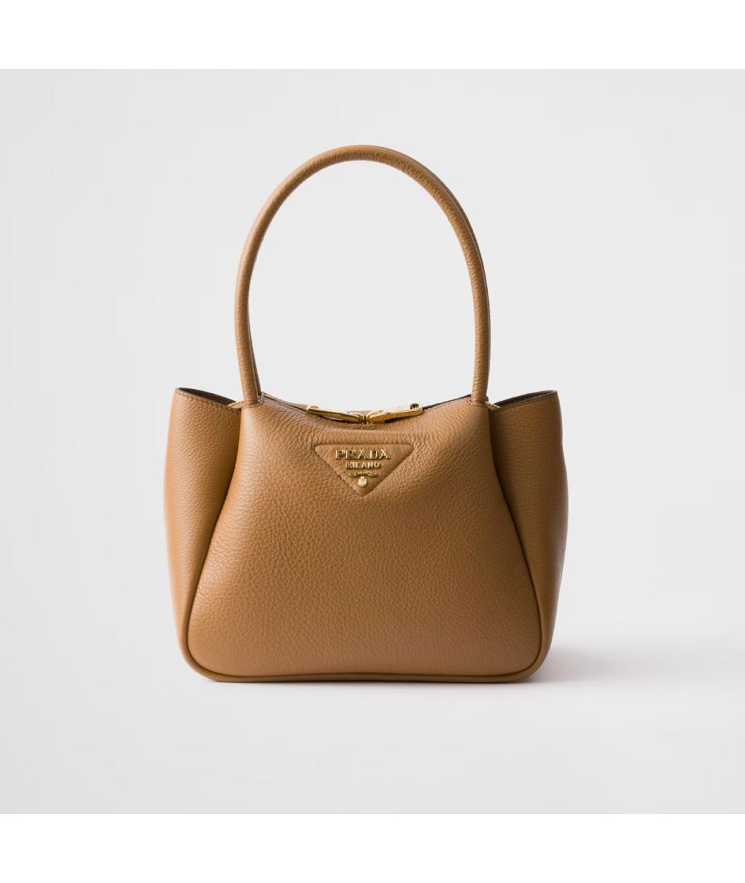 PRADA Коричневая кожаная сумка с короткими ручками, фото 5