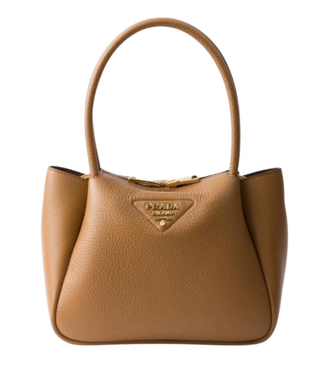 PRADA Коричневая кожаная сумка с короткими ручками, фото 1