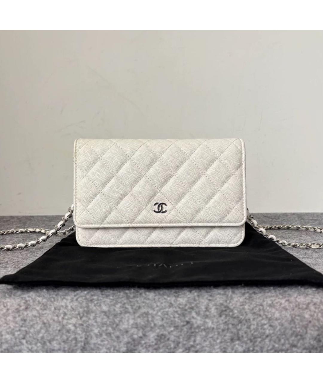 CHANEL Белая кожаная сумка через плечо, фото 5