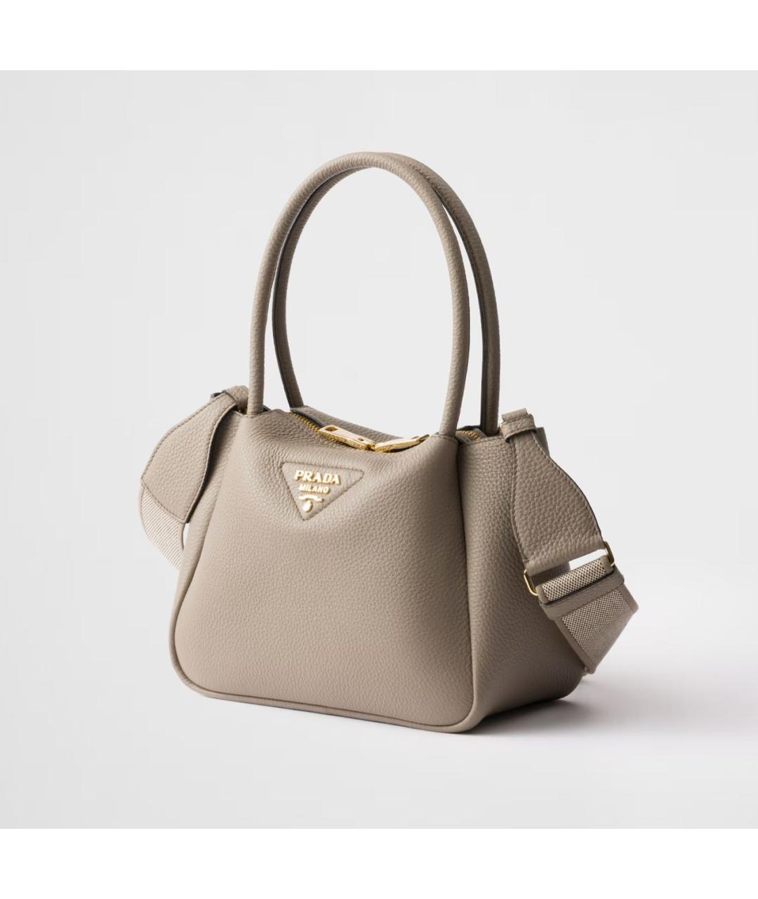PRADA Серая кожаная сумка с короткими ручками, фото 2