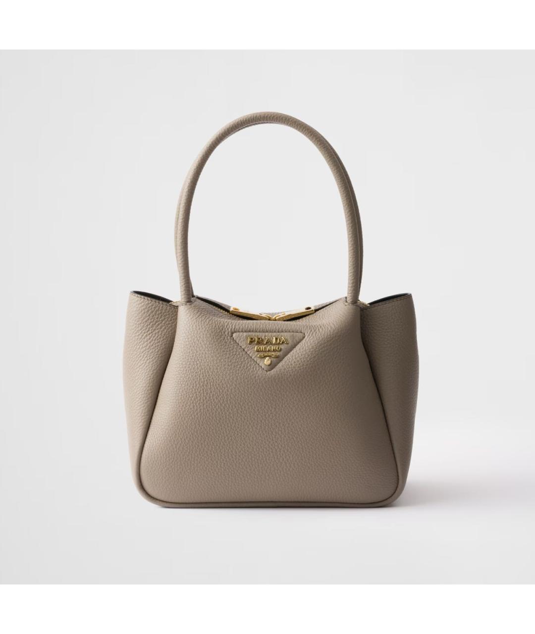PRADA Серая кожаная сумка с короткими ручками, фото 5