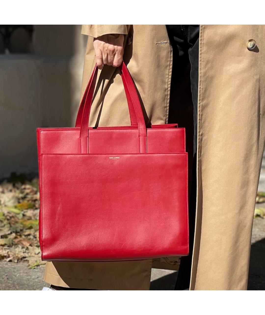 SAINT LAURENT Красная кожаная сумка с короткими ручками, фото 7