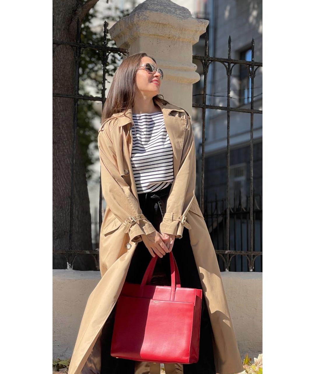 SAINT LAURENT Красная кожаная сумка с короткими ручками, фото 5