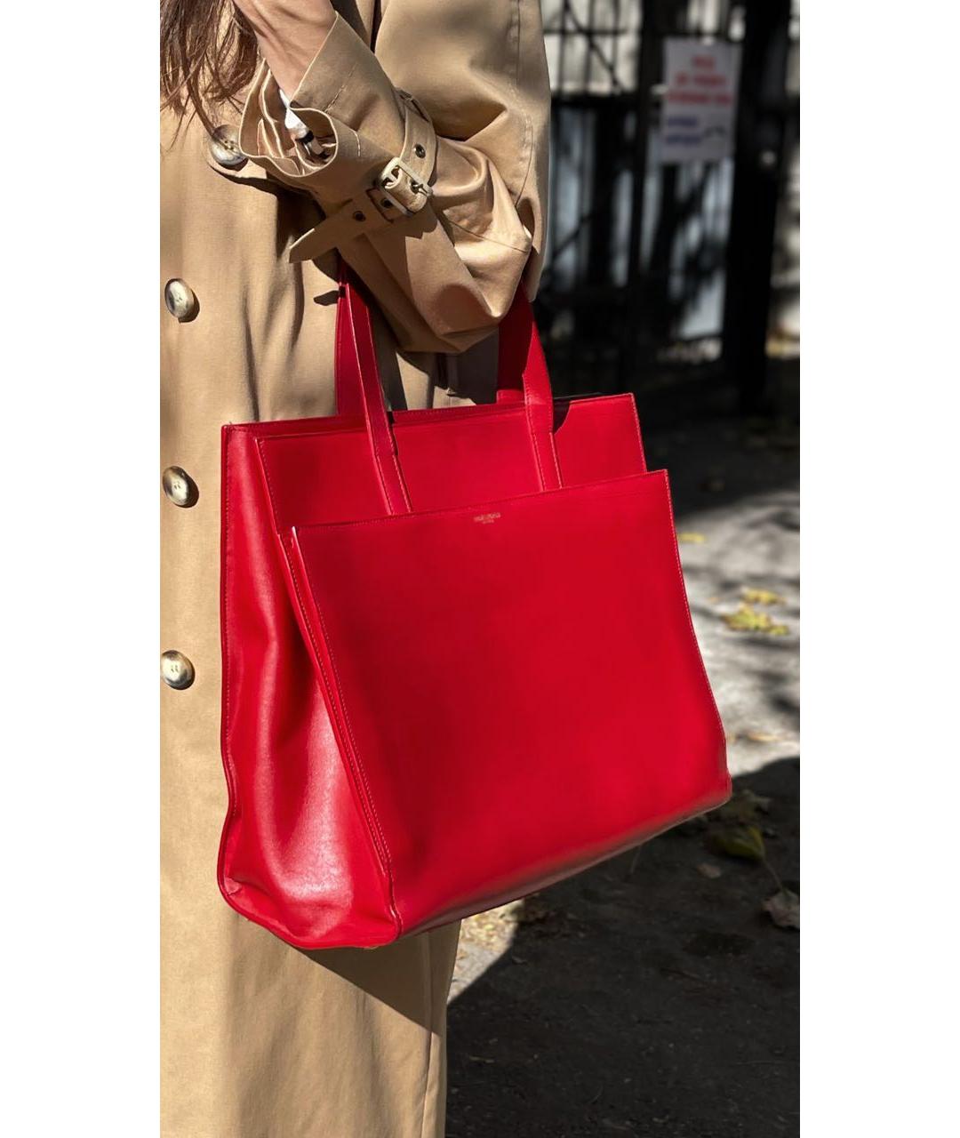 SAINT LAURENT Красная кожаная сумка с короткими ручками, фото 6