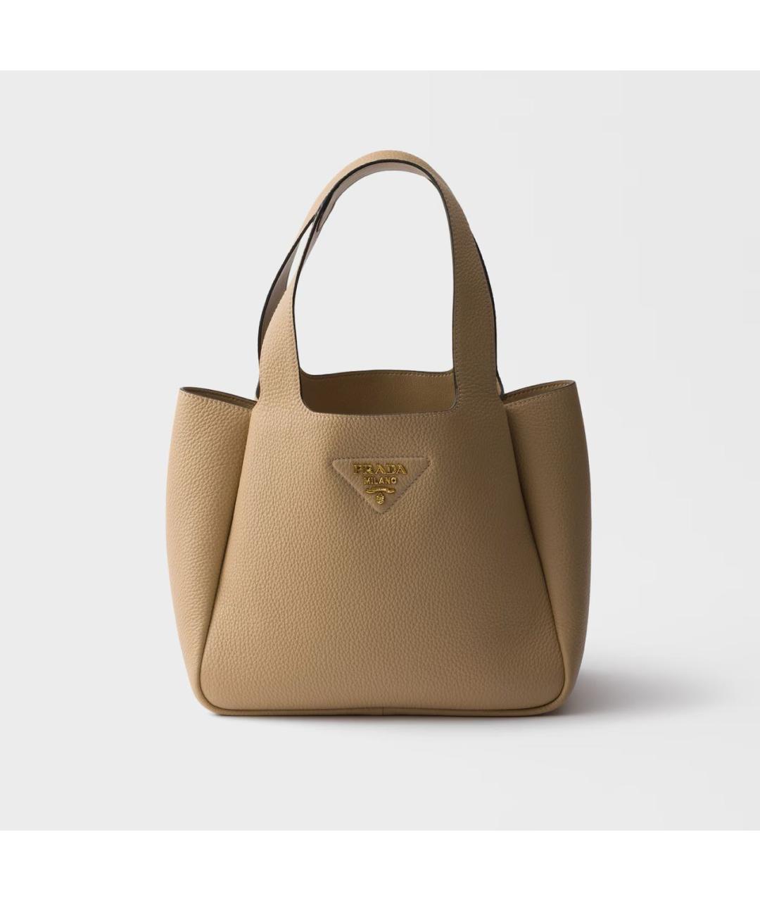 PRADA Бежевая кожаная сумка с короткими ручками, фото 5