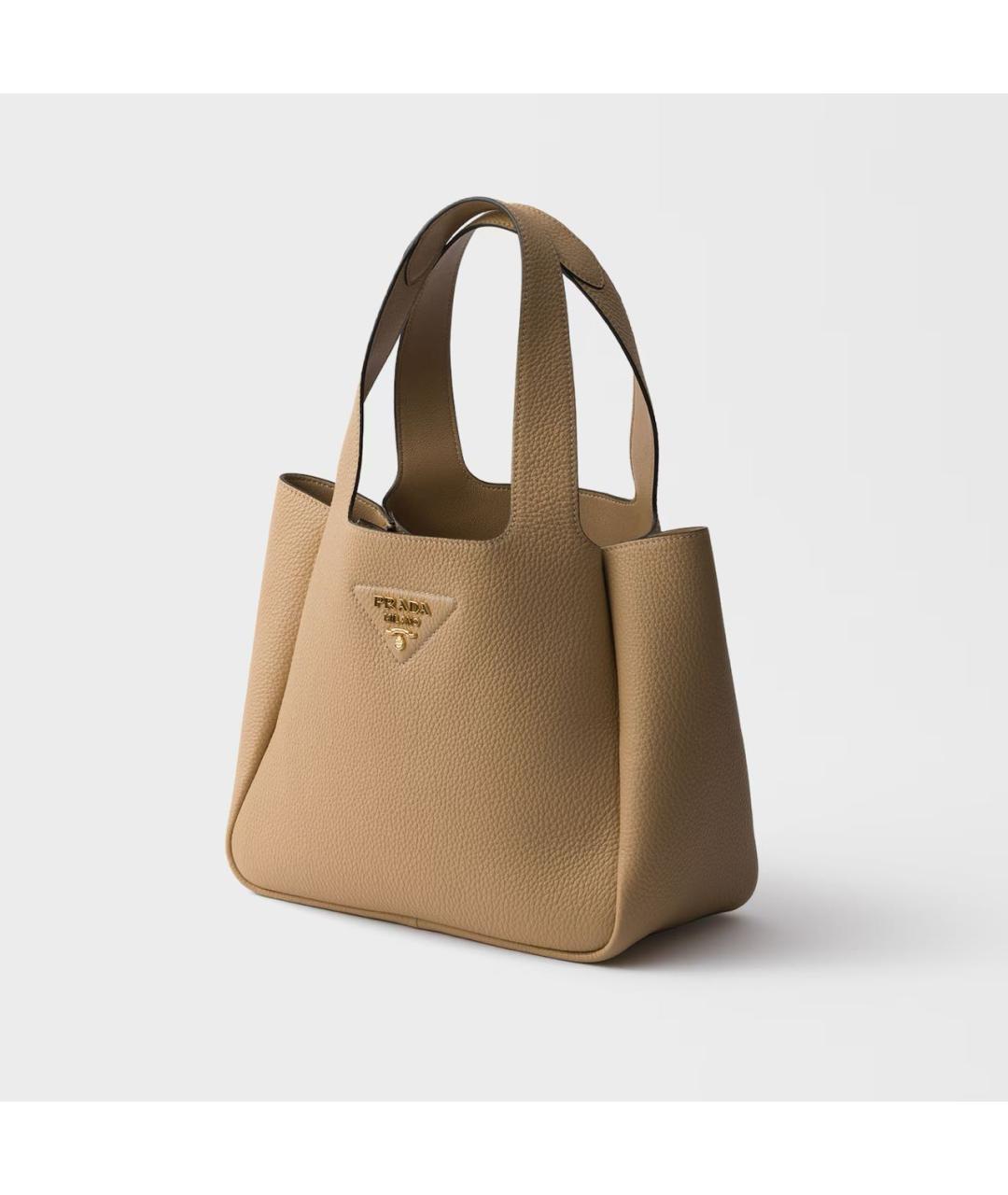 PRADA Бежевая кожаная сумка с короткими ручками, фото 2