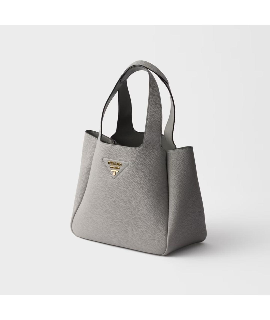 PRADA Серая кожаная сумка с короткими ручками, фото 2
