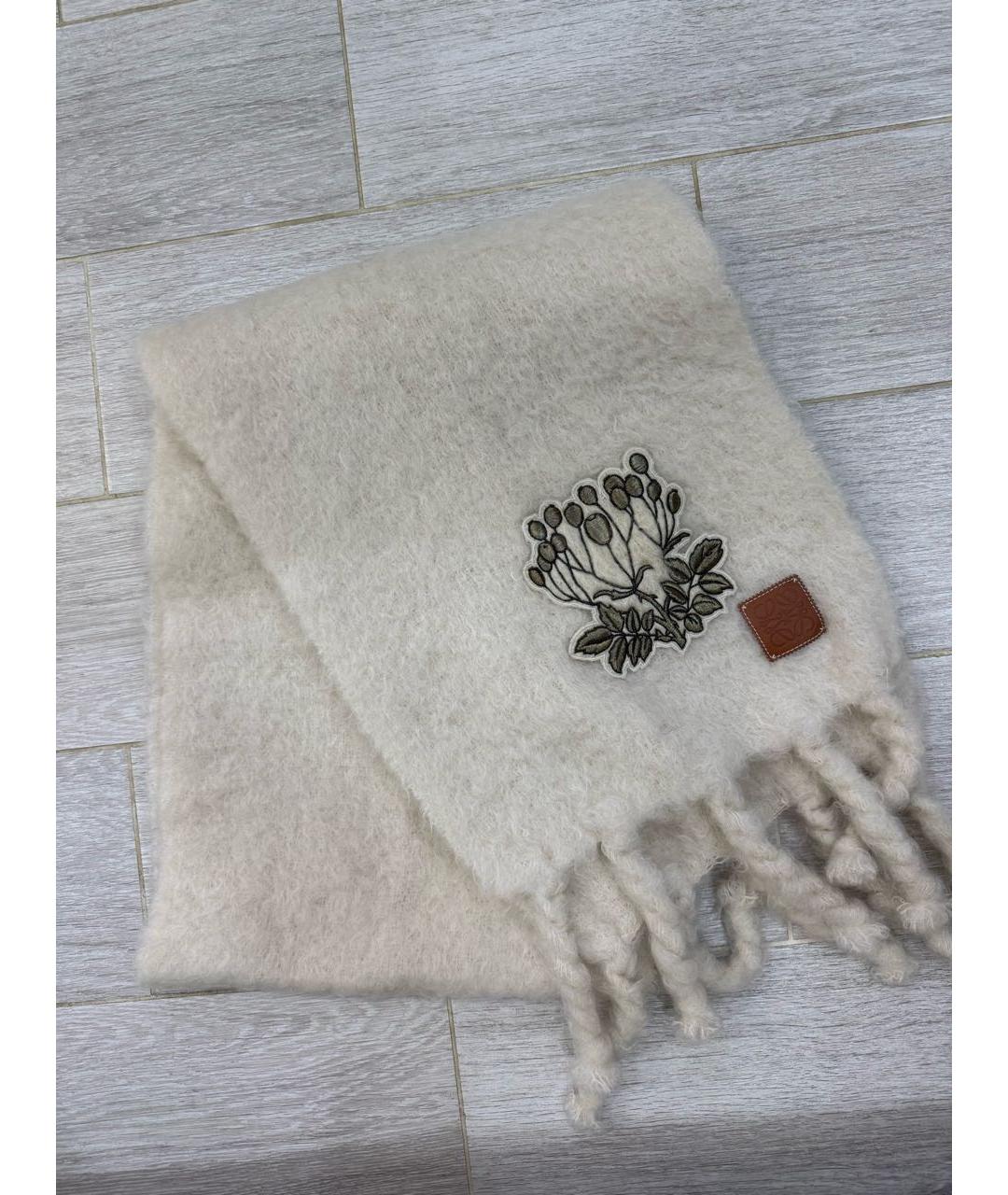 LOEWE Белый шерстяной шарф, фото 5