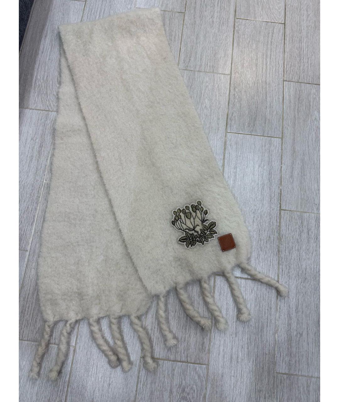 LOEWE Белый шерстяной шарф, фото 2