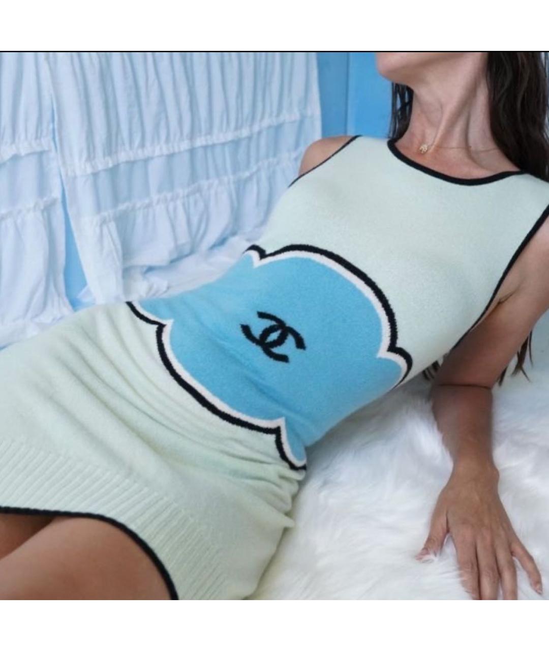 CHANEL Зеленые кашемировое повседневное платье, фото 8