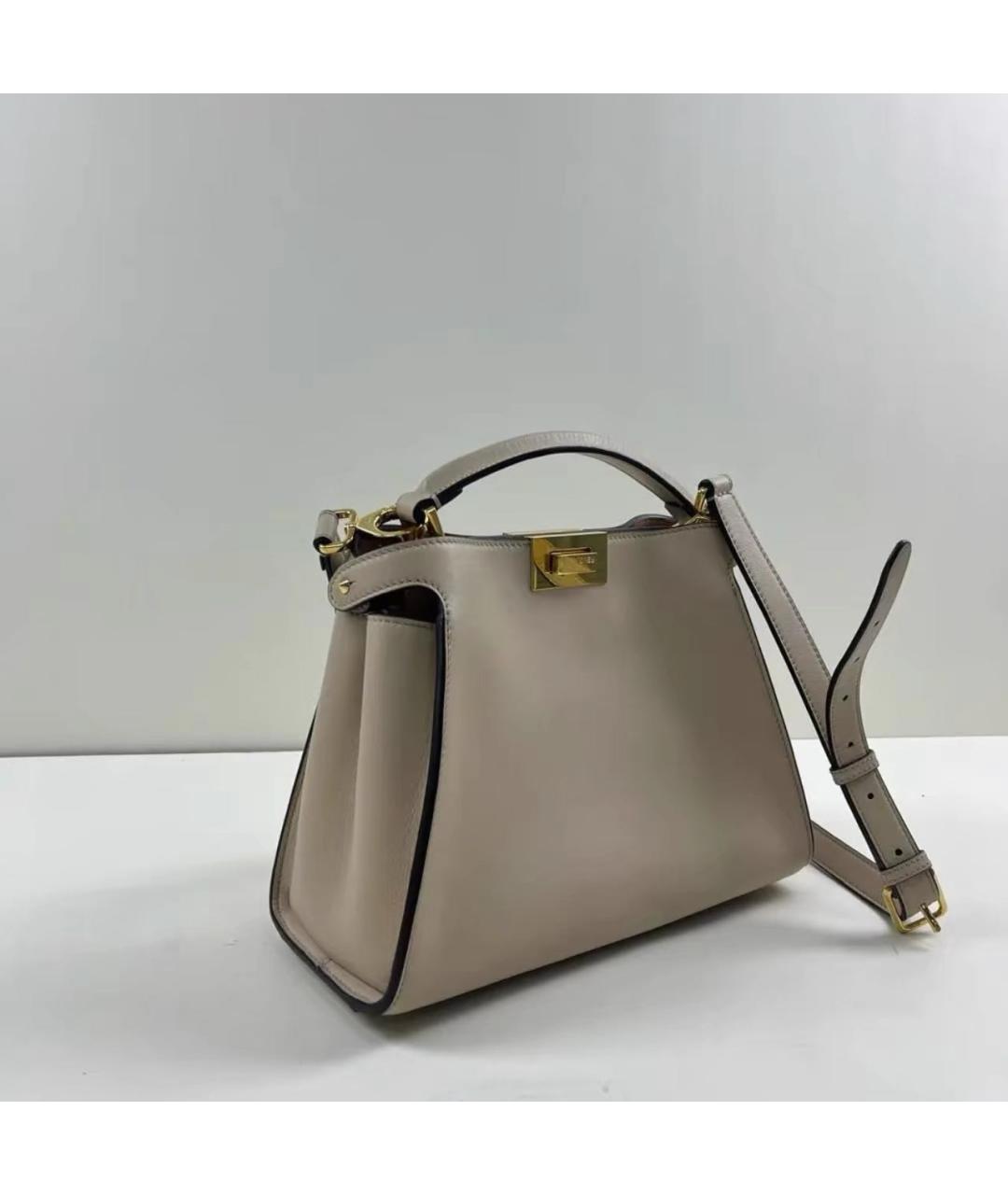 FENDI Бежевая кожаная сумка через плечо, фото 6