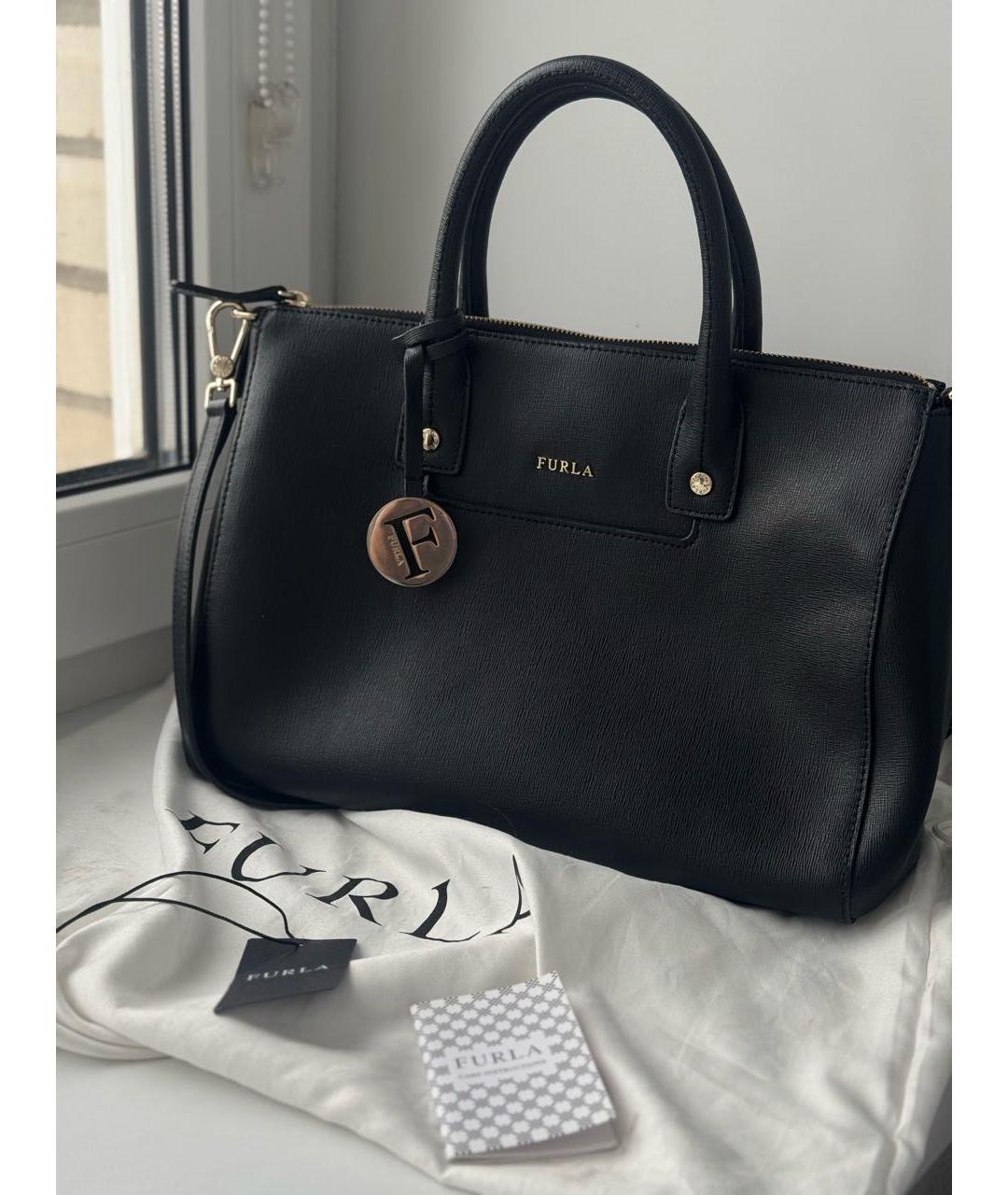 FURLA Черная кожаная сумка с короткими ручками, фото 9