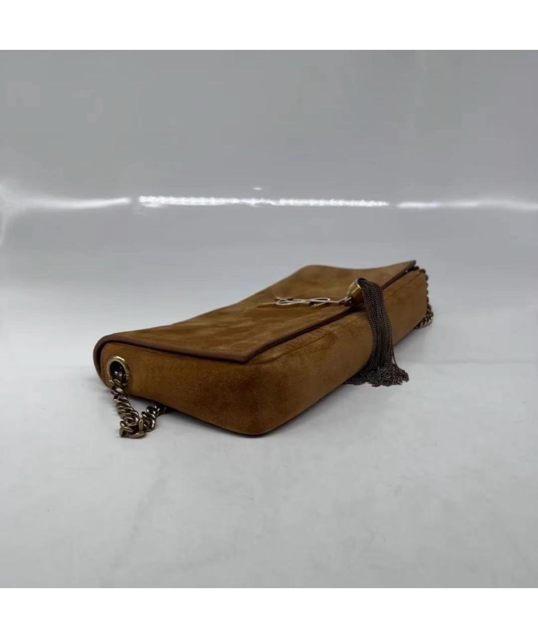 SAINT LAURENT Коричневая замшевая сумка через плечо, фото 7