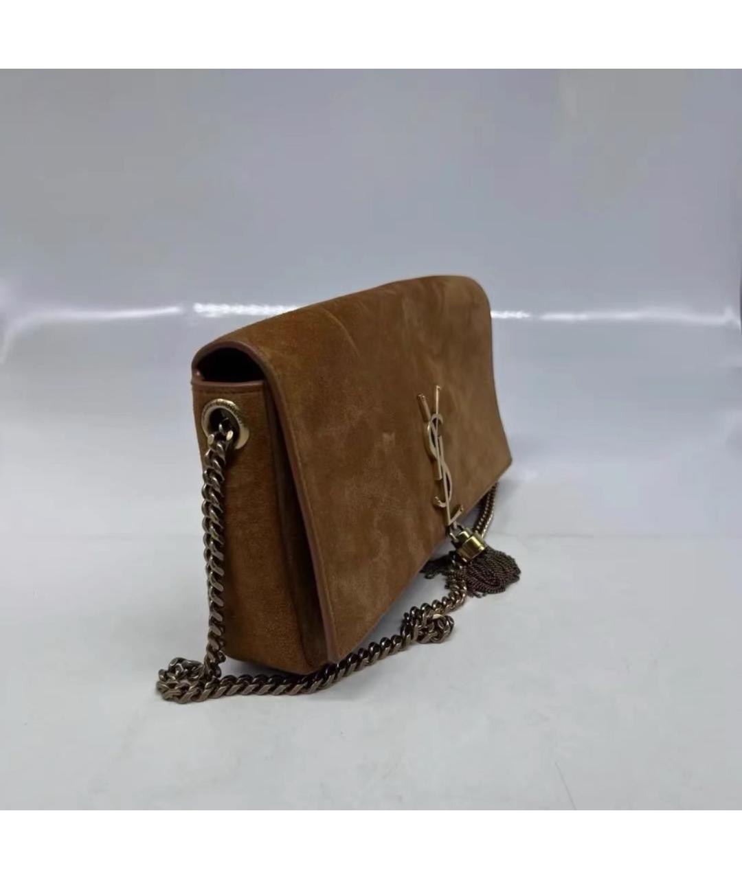 SAINT LAURENT Коричневая замшевая сумка через плечо, фото 3