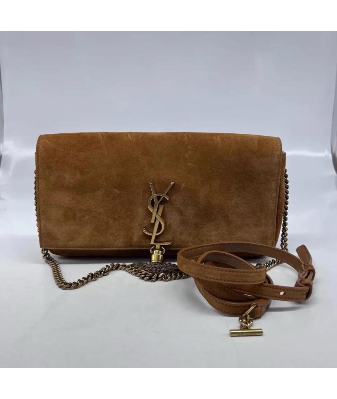 SAINT LAURENT Коричневая замшевая сумка через плечо, фото 8