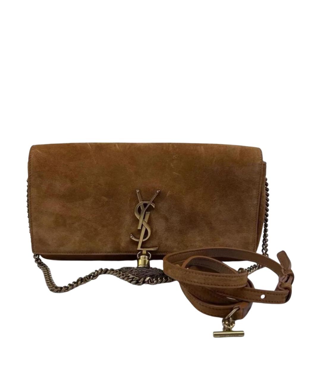 SAINT LAURENT Коричневая замшевая сумка через плечо, фото 1