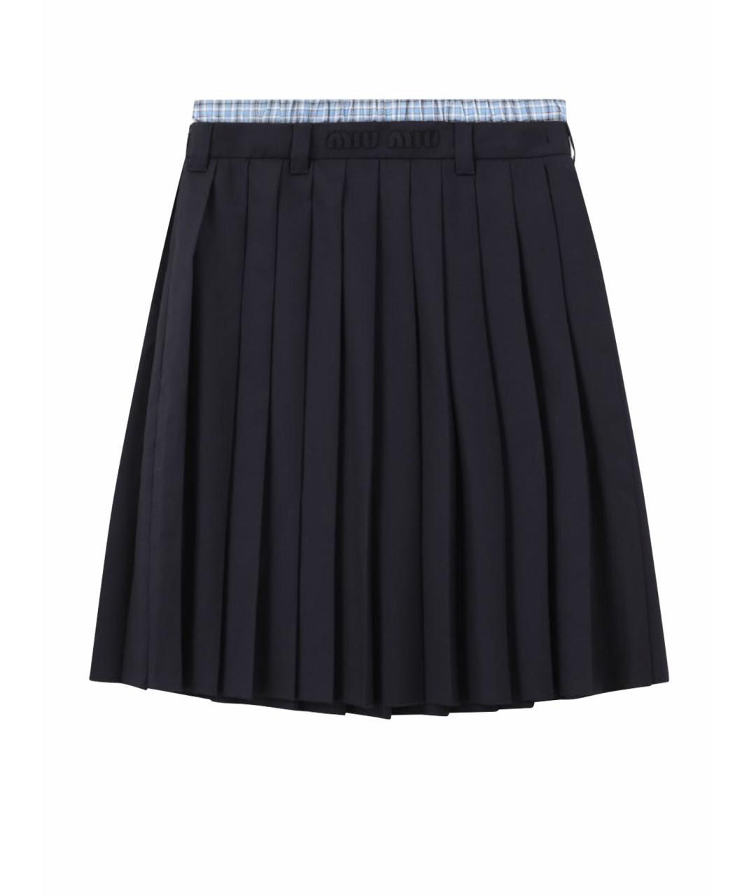 MIU MIU Темно-синяя шерстяная юбка мини, фото 1
