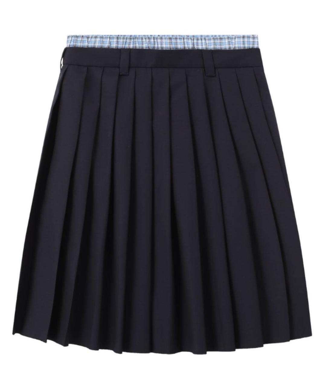 MIU MIU Темно-синяя шерстяная юбка мини, фото 2