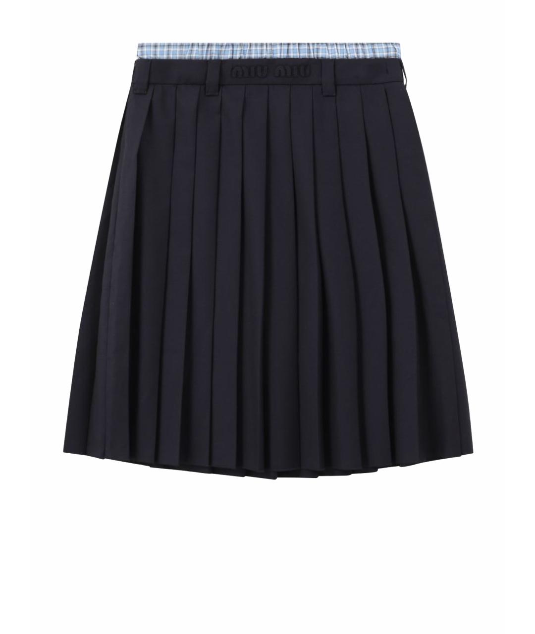 MIU MIU Темно-синяя шерстяная юбка мини, фото 4