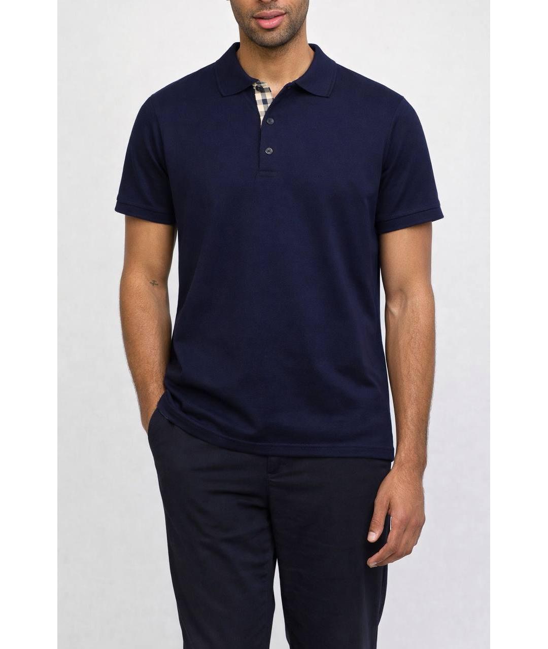 BURBERRY Темно-синее хлопковое поло с коротким рукавом, фото 2
