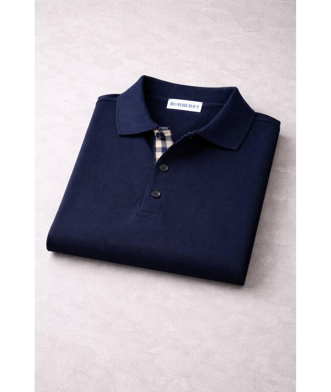 BURBERRY Темно-синее хлопковое поло с коротким рукавом, фото 3
