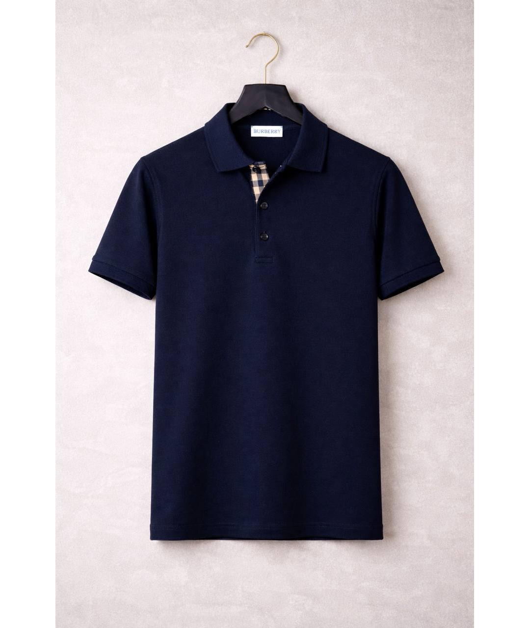 BURBERRY Темно-синее хлопковое поло с коротким рукавом, фото 4
