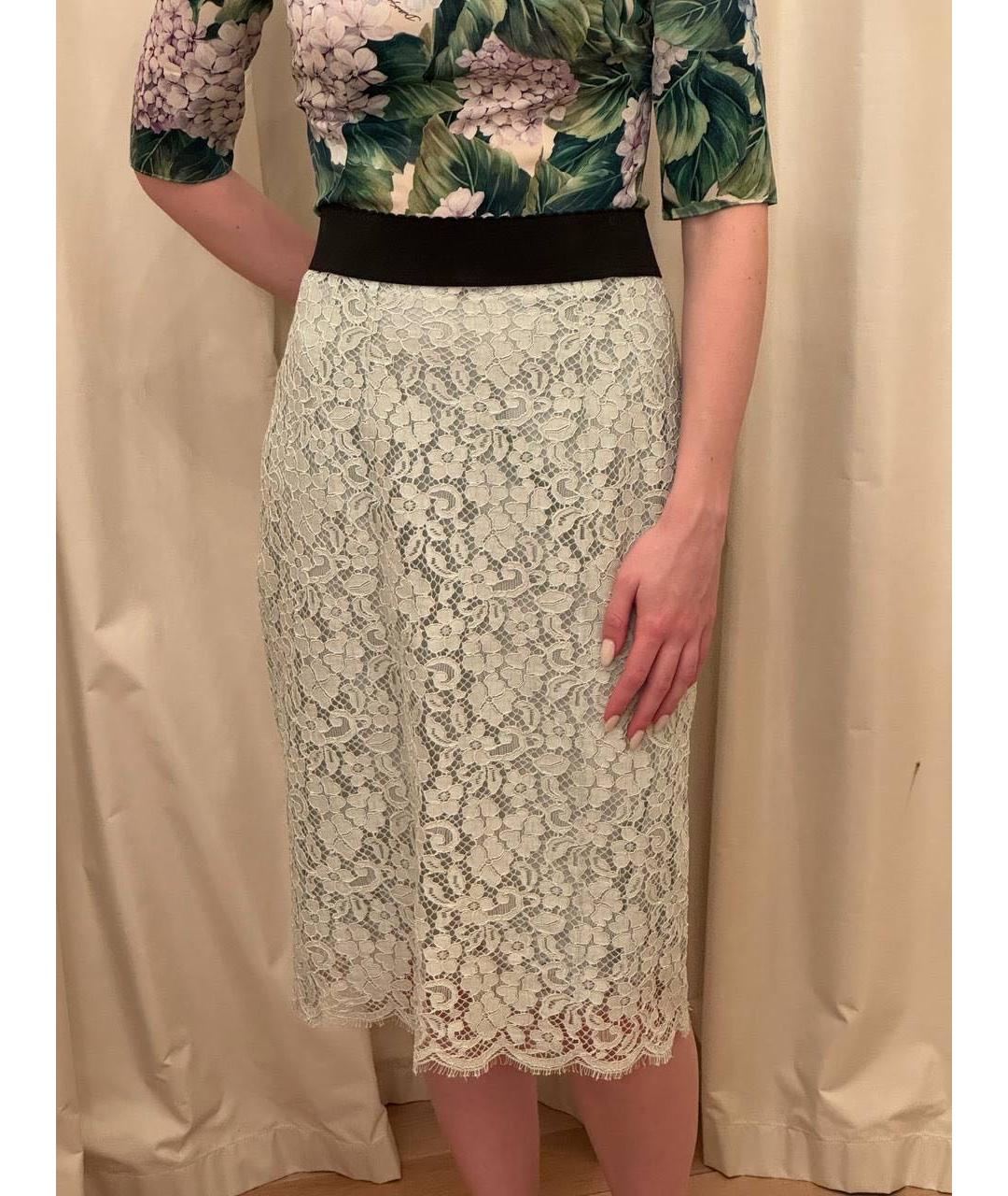 DOLCE&GABBANA Белая кружевная юбка миди, фото 5