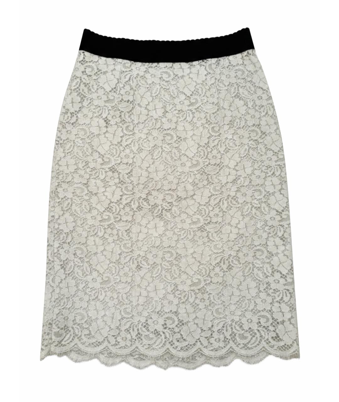 DOLCE&GABBANA Белая кружевная юбка миди, фото 1