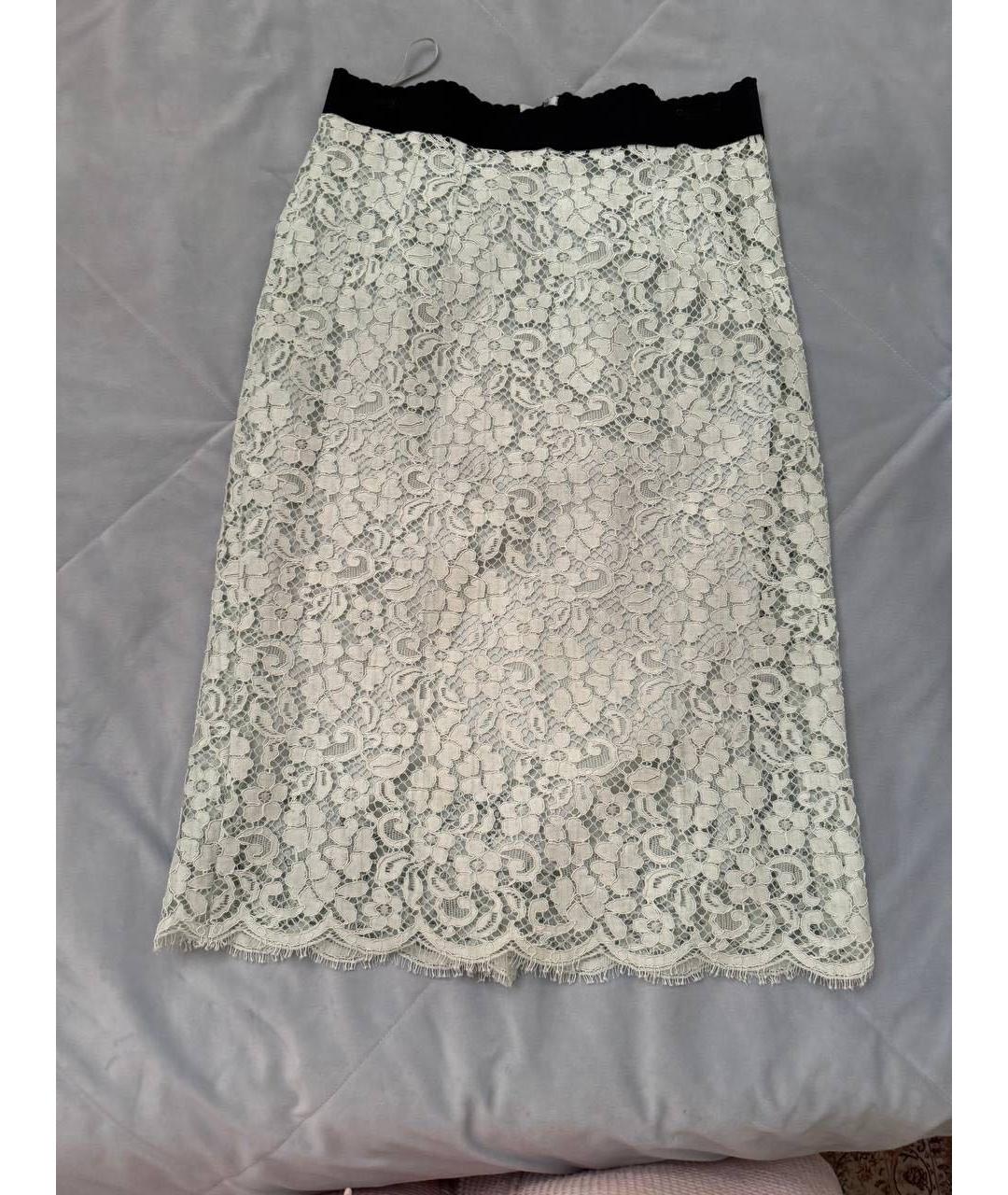 DOLCE&GABBANA Белая кружевная юбка миди, фото 3