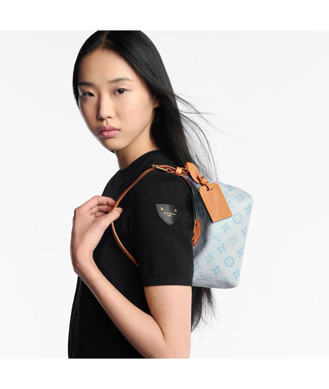 LOUIS VUITTON Голубая тканевая сумка с короткими ручками, фото 6