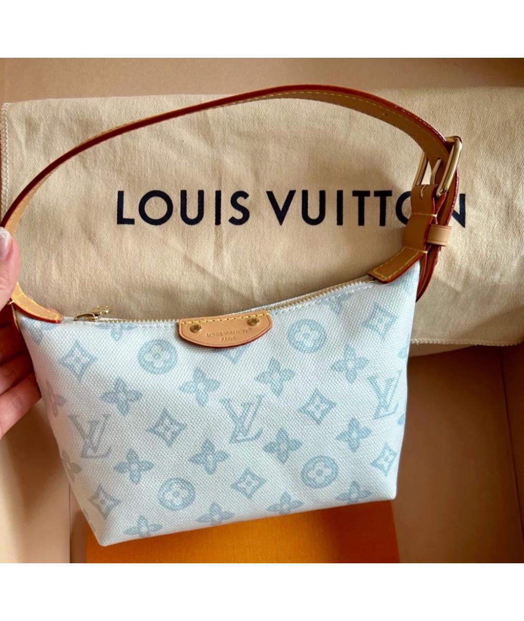 LOUIS VUITTON Голубая тканевая сумка с короткими ручками, фото 7