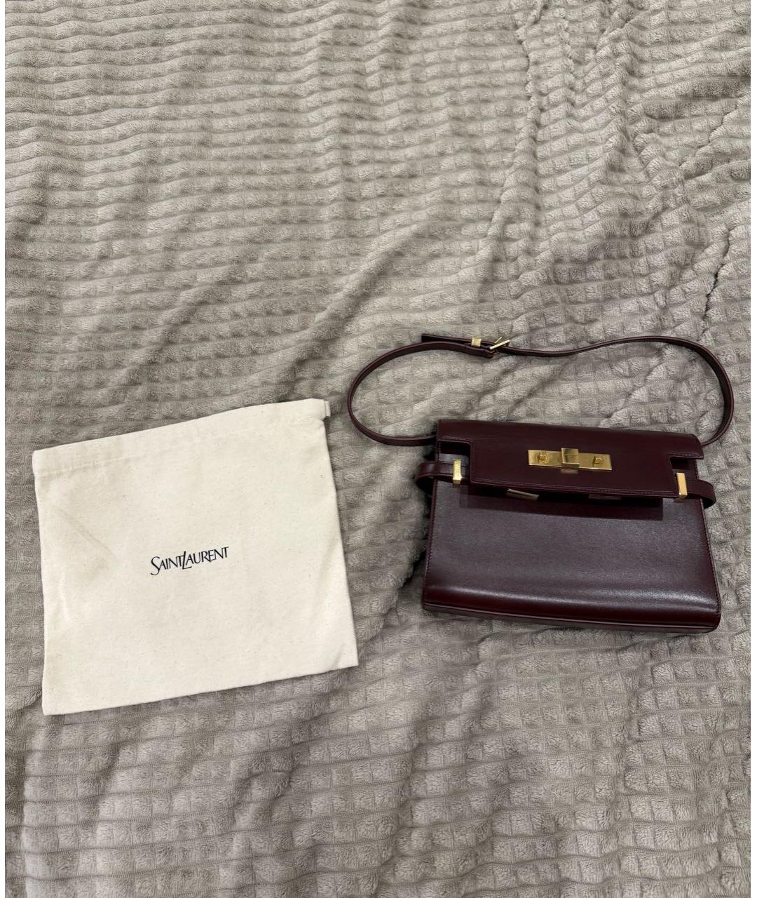 SAINT LAURENT Бордовая кожаная сумка через плечо, фото 2