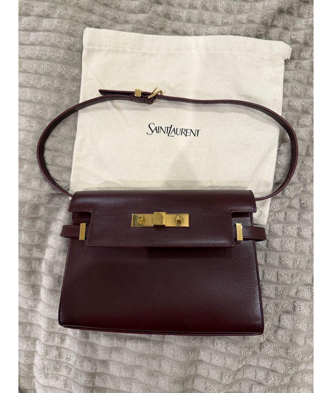 SAINT LAURENT Бордовая кожаная сумка через плечо, фото 9