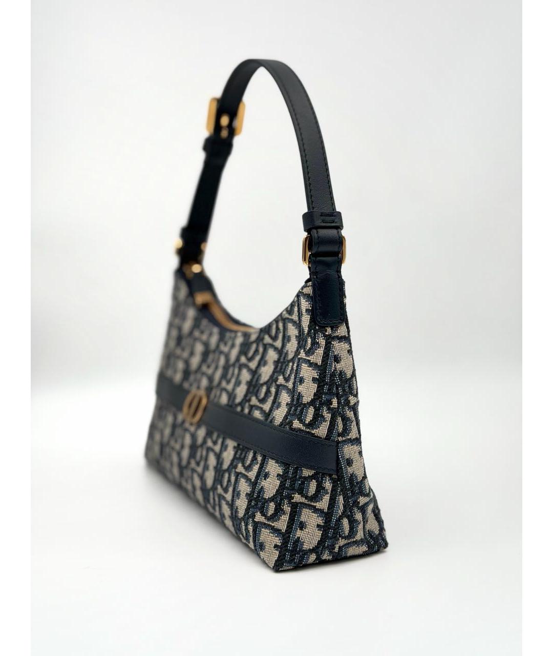 CHRISTIAN DIOR Темно-синяя жаккардовая сумка с короткими ручками, фото 3