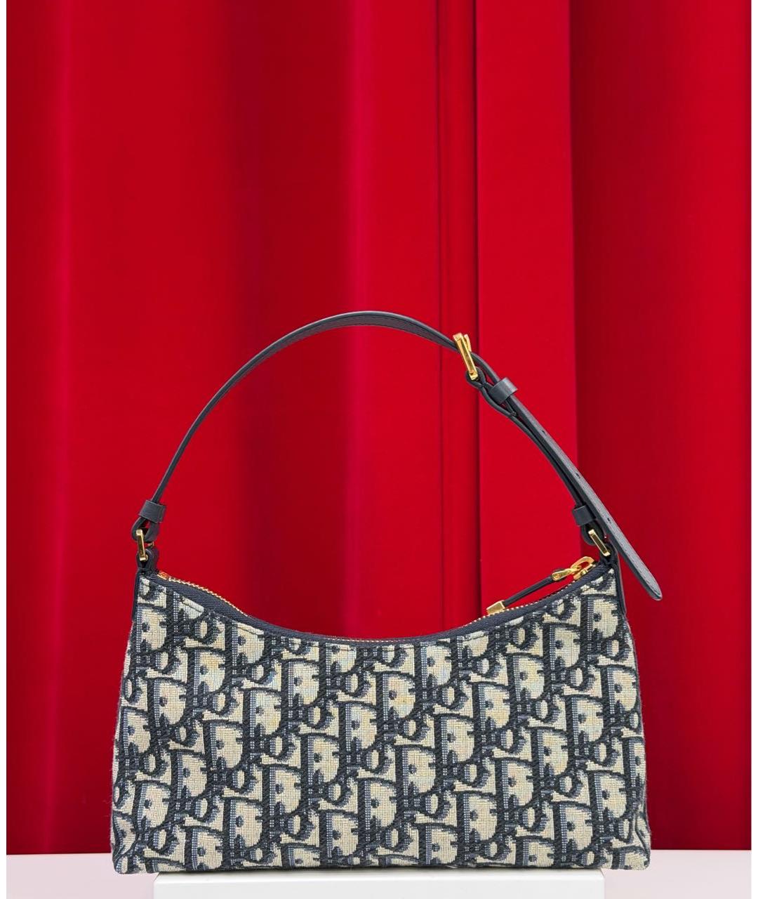 CHRISTIAN DIOR Темно-синяя жаккардовая сумка с короткими ручками, фото 7