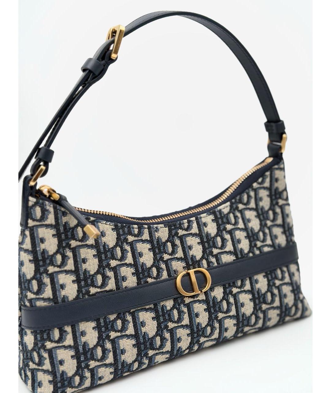 CHRISTIAN DIOR Темно-синяя жаккардовая сумка с короткими ручками, фото 4