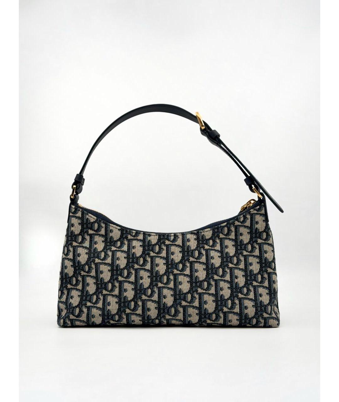 CHRISTIAN DIOR Темно-синяя жаккардовая сумка с короткими ручками, фото 2