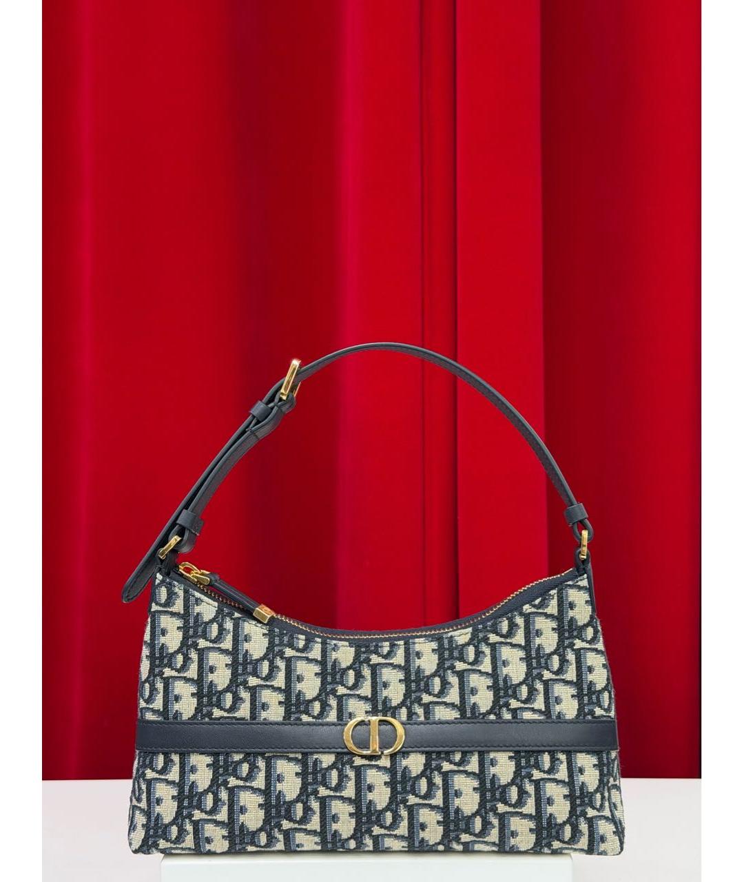 CHRISTIAN DIOR Темно-синяя жаккардовая сумка с короткими ручками, фото 6