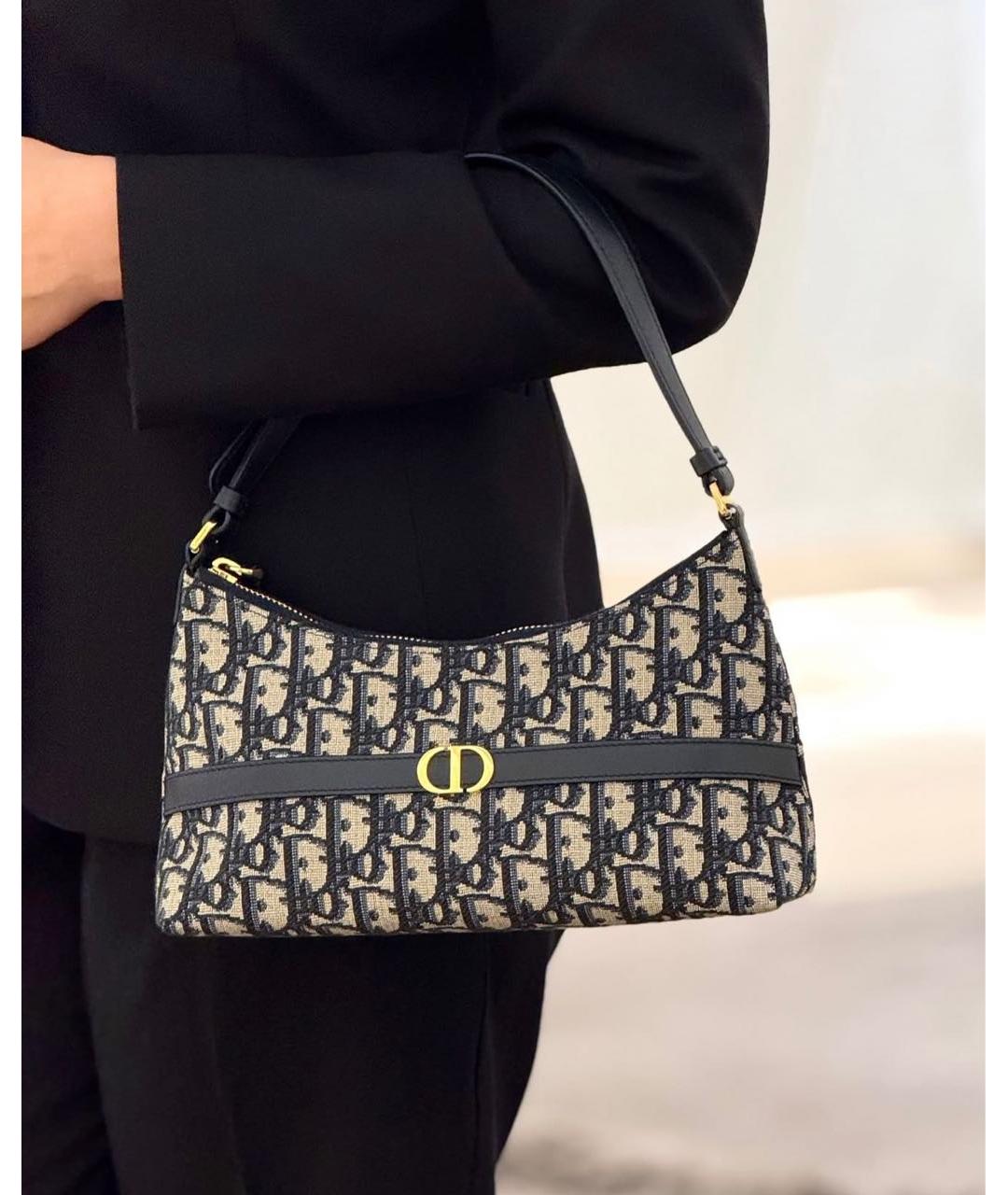 CHRISTIAN DIOR Темно-синяя жаккардовая сумка с короткими ручками, фото 5