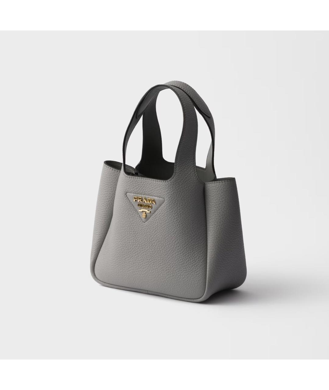 PRADA Серая кожаная сумка с короткими ручками, фото 2