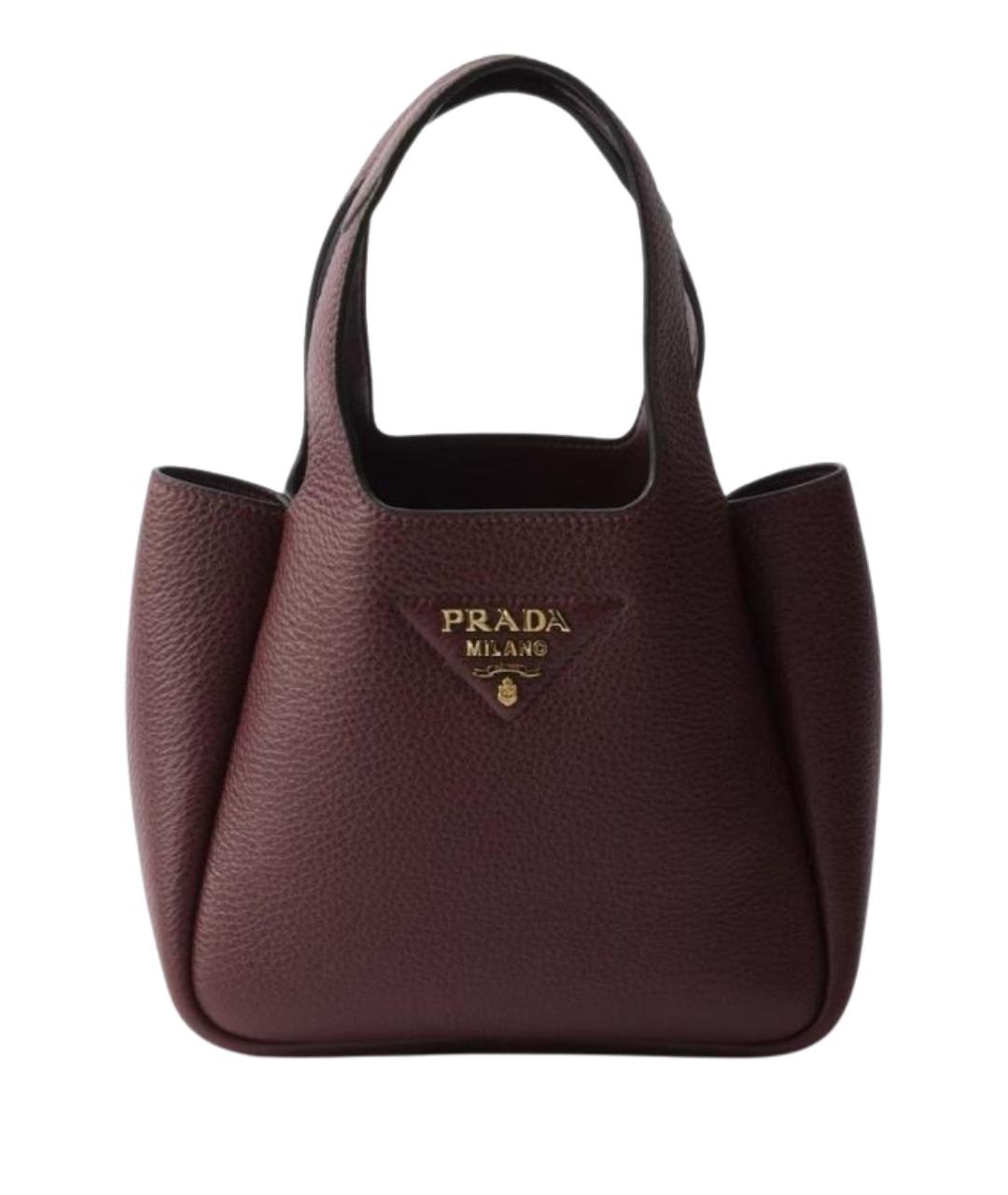 PRADA Бордовая кожаная сумка с короткими ручками, фото 1