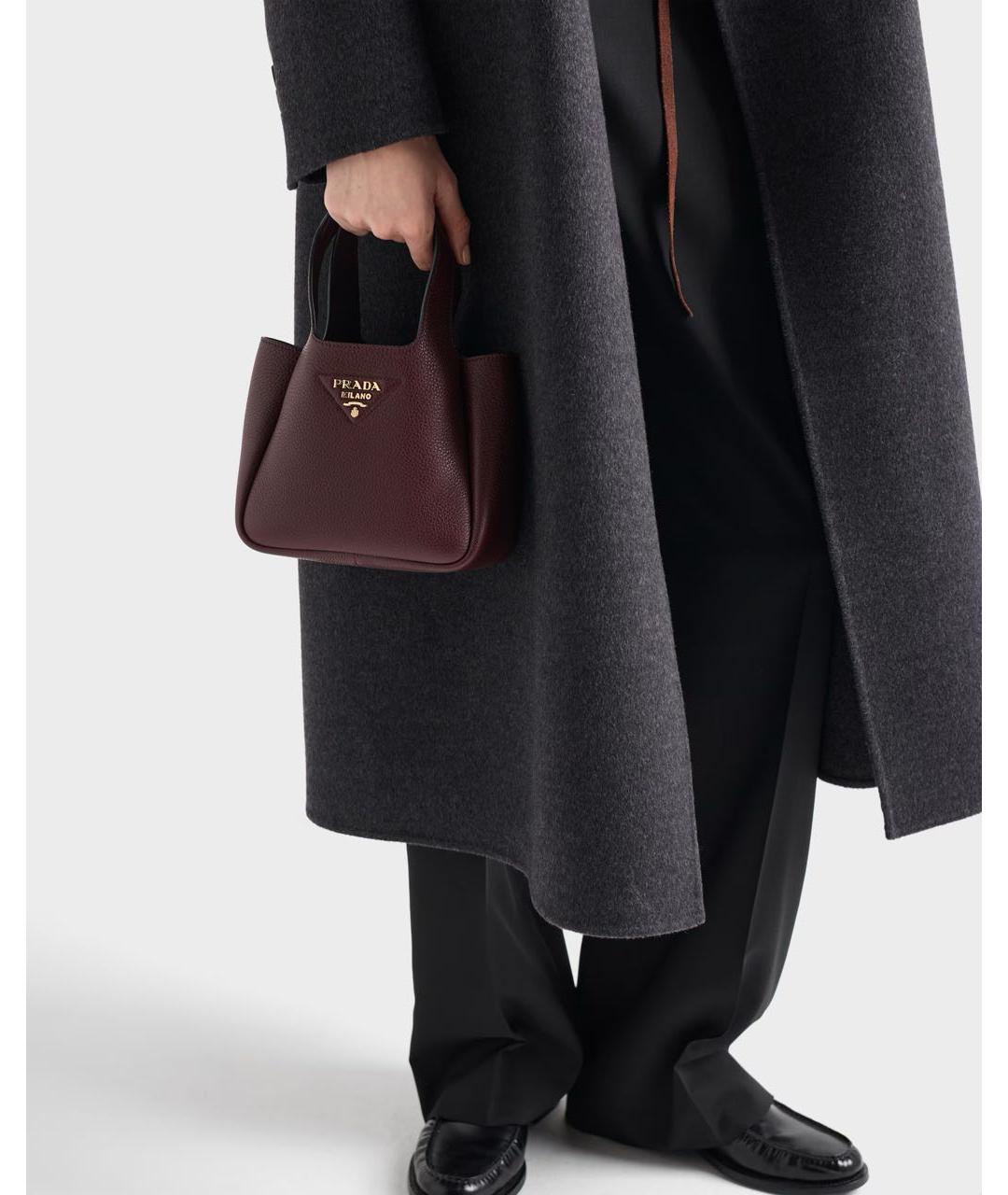 PRADA Бордовая кожаная сумка с короткими ручками, фото 5
