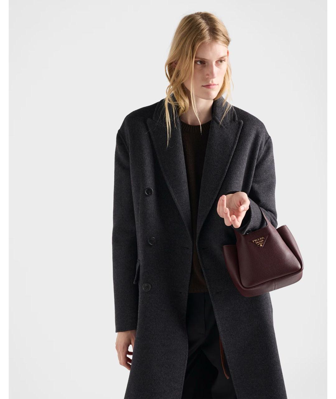 PRADA Бордовая кожаная сумка с короткими ручками, фото 2