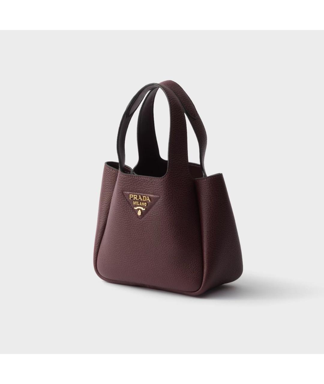 PRADA Бордовая кожаная сумка с короткими ручками, фото 3